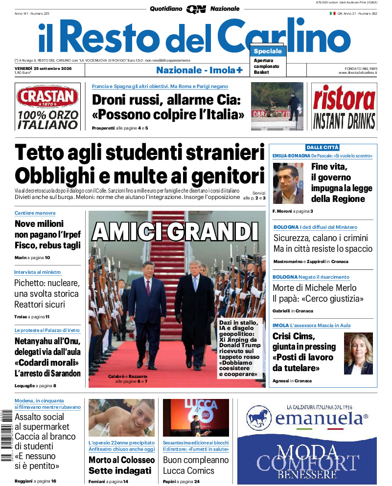 Prima-pagina-il resto del carlino-edizione-di-oggi-20260925